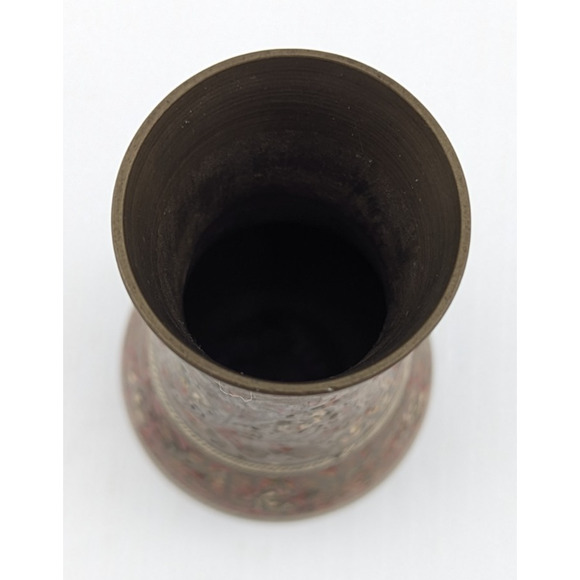 Brass Vase Enameled Floral Ornate Etched Vintage 5" Tall Marked 1923 India - Picture 5 of 9